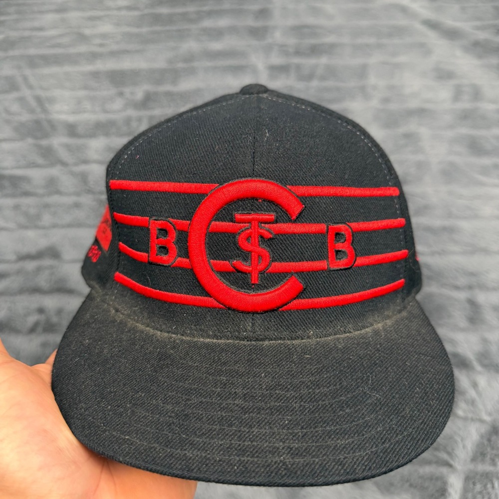 American Needle Black Fives St Christopher Club 1918 Fitted Hat Black Red 7114